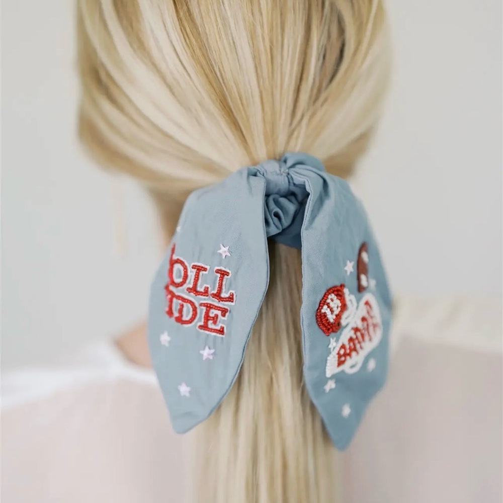 Alabama Embroidered Bow Hair Scrunchie